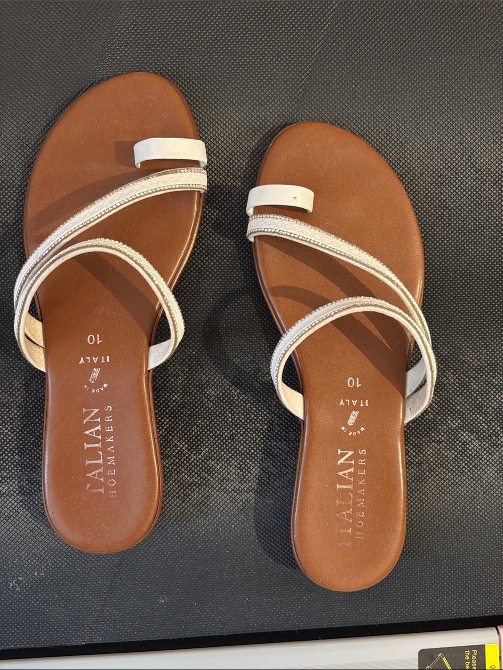 Italian Shoemakers White Strap Brown Footbed Slide Sandals - Women